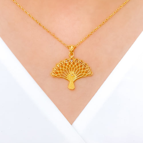 Chic Peacock Pendant 22k Gold Set w/ Chain