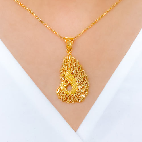 Magnificent Fancy Peacock Pendant 22k Gold Set w/ Chain