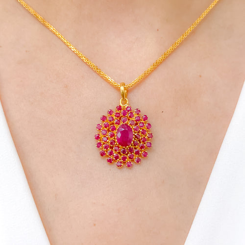 Round Cluster Ruby Pendant Set