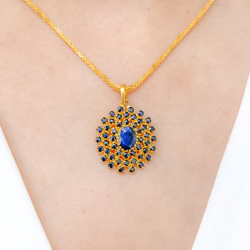 Round Cluster Sapphire Pendant Set