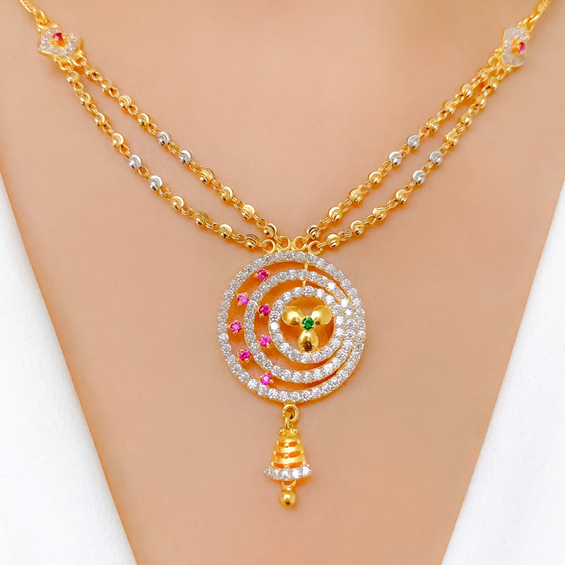Circled + Floral Colored CZ Necklace Set