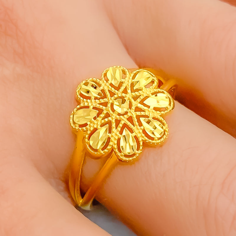 Textured Flower 22k Gold Ring