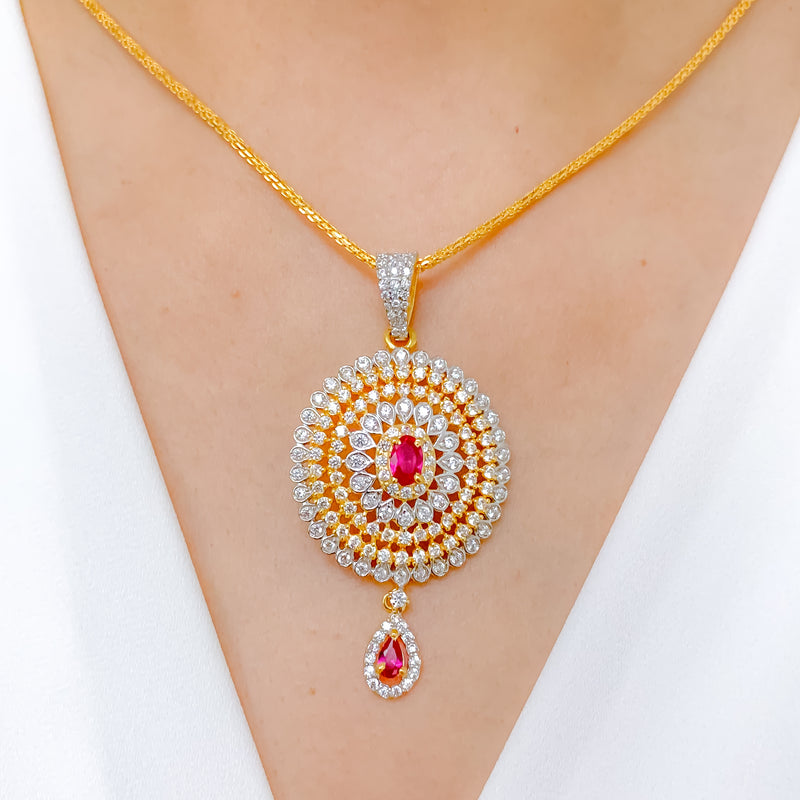 Glamorous Red Accent CZ Pendant Set