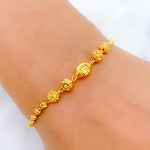 Wavy Oval 22k Gold Bead Bracelet