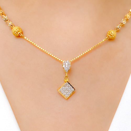 Petite Squared Accent CZ Necklace Set