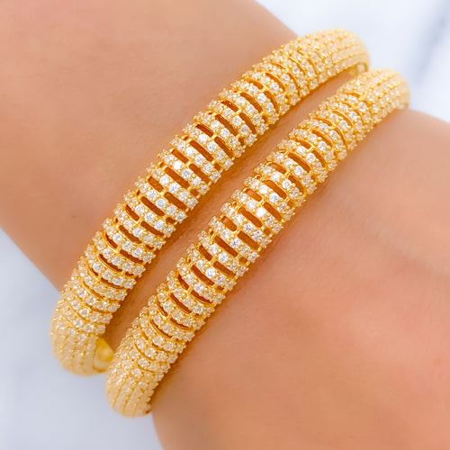 Fancy CZ Dome 22k Gold Bangles