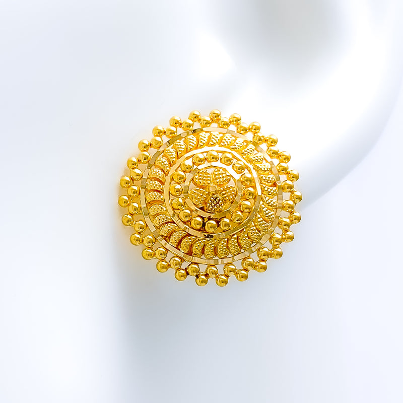 Ornate Beaded 22k Gold Top Earrings