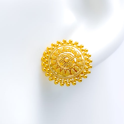 Upscale Beaded 22k Gold Flower Earrings