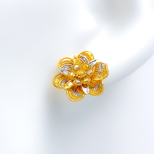 Unique Two-Tone Blooming 22k Gold Flower Earrings