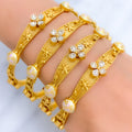 Noble Floral CZ Meenakari 22k Gold Set Of 4 Bangles