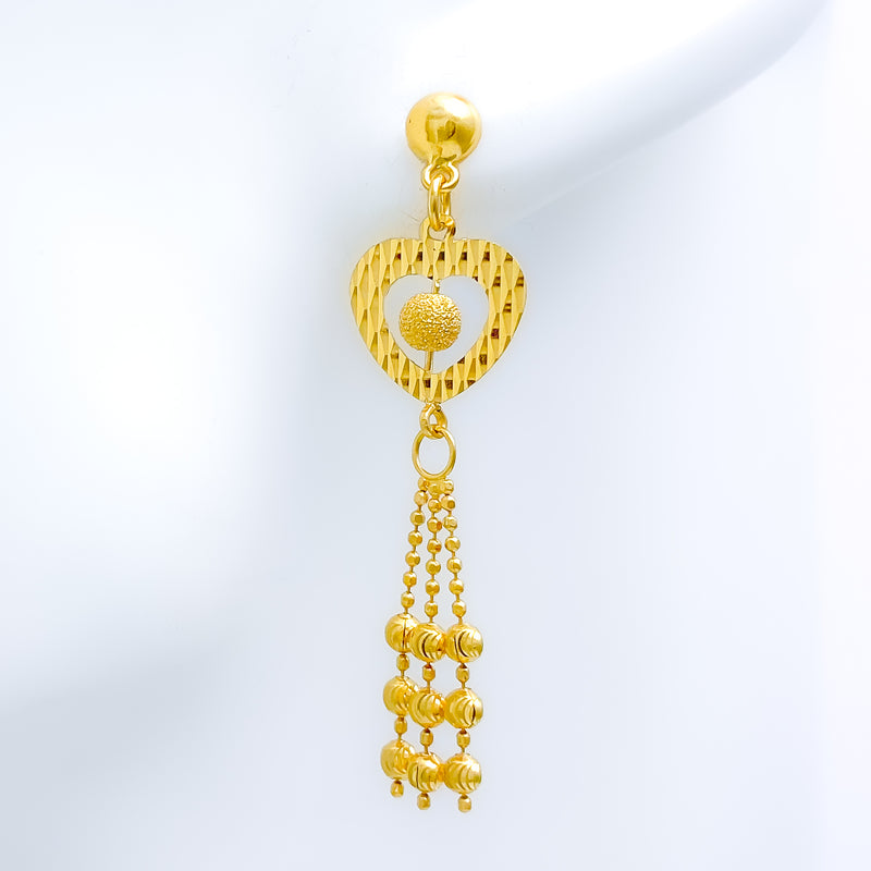 Elevated Dangling 22k Gold Heart Earrings
