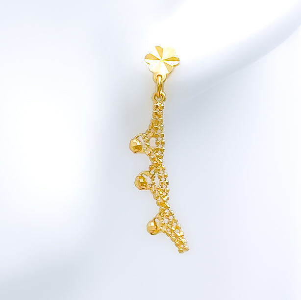 Shiny Floral Curved 22k Gold Earrings
