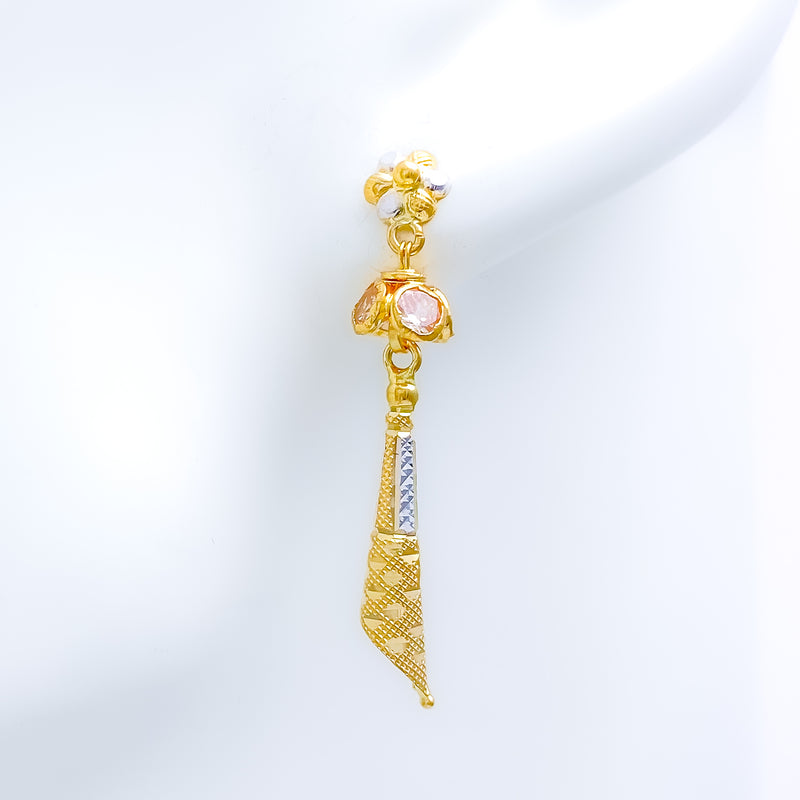 Sleek Asymmetrical 22k Gold CZ Earrings