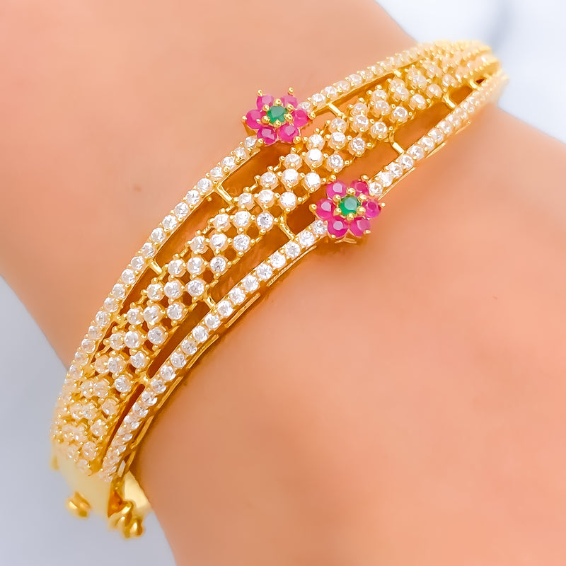 Stylish Floral CZ Bangle Bracelet
