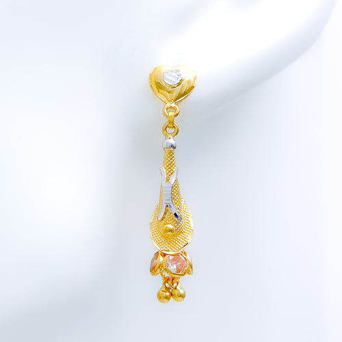 Upscale CZ Drop 22k Gold Earrings