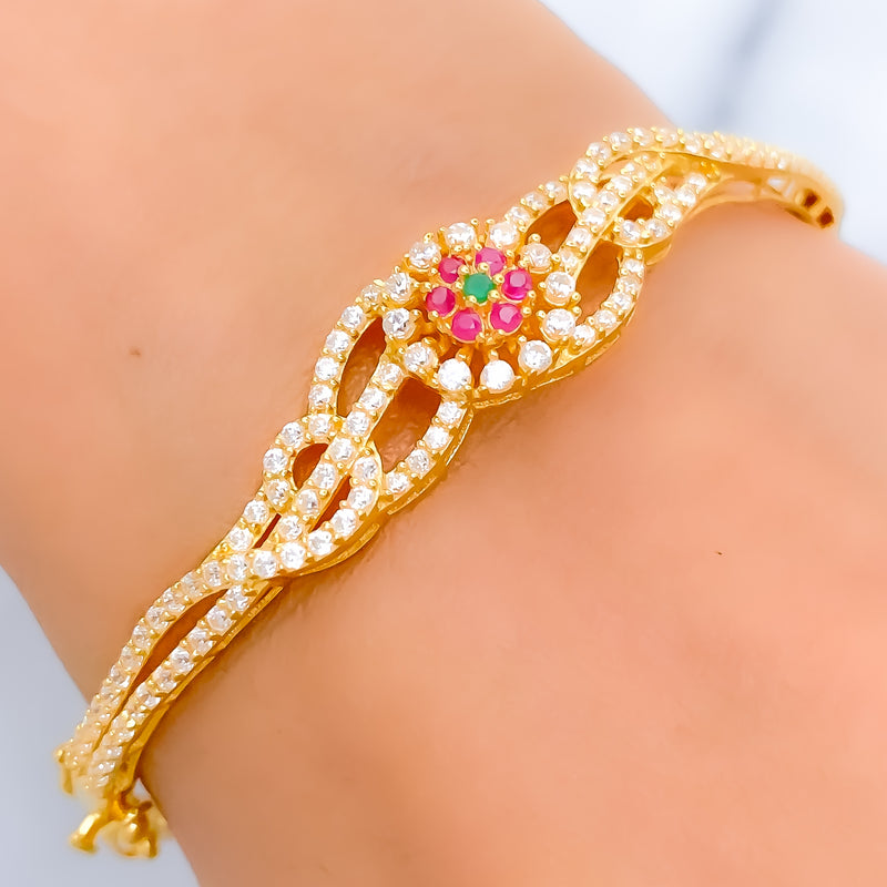 Ornate Pink CZ 22k Gold Bangle Bracelet