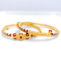 Traditional Red + White Meenakari 22k Gold Bangles