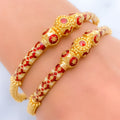 Traditional Red + White Meenakari 22k Gold Bangles