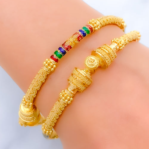 Stately Striking 22k Gold Pipe Bangles