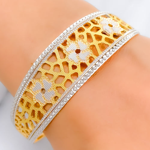 Fancy Floral Two-Tone Bangle Bracelet