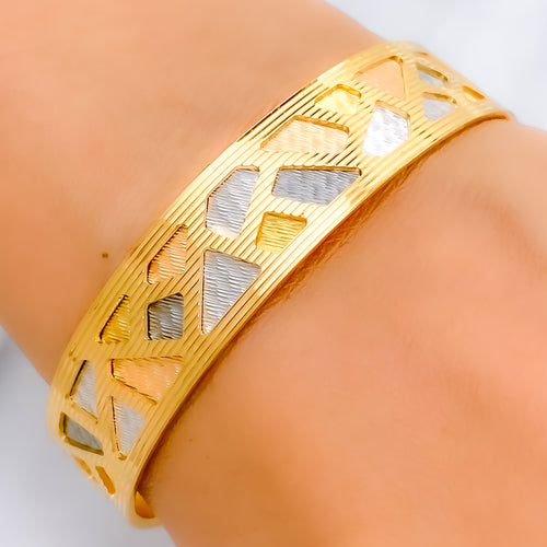 Contemporary Four-Tone Geometric Bangle Bracelet