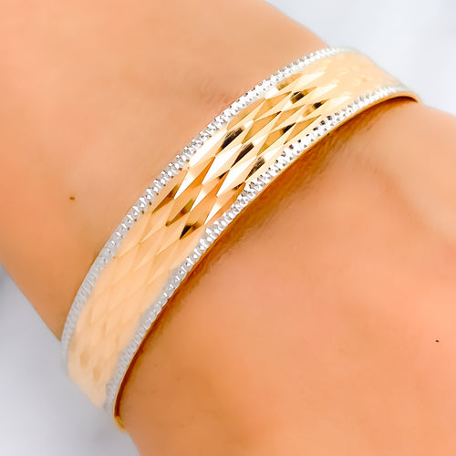 Chic Textured Two-Tone Bangle