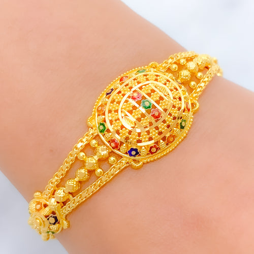 Classic Meenakari Flower 22k Gold Bracelet