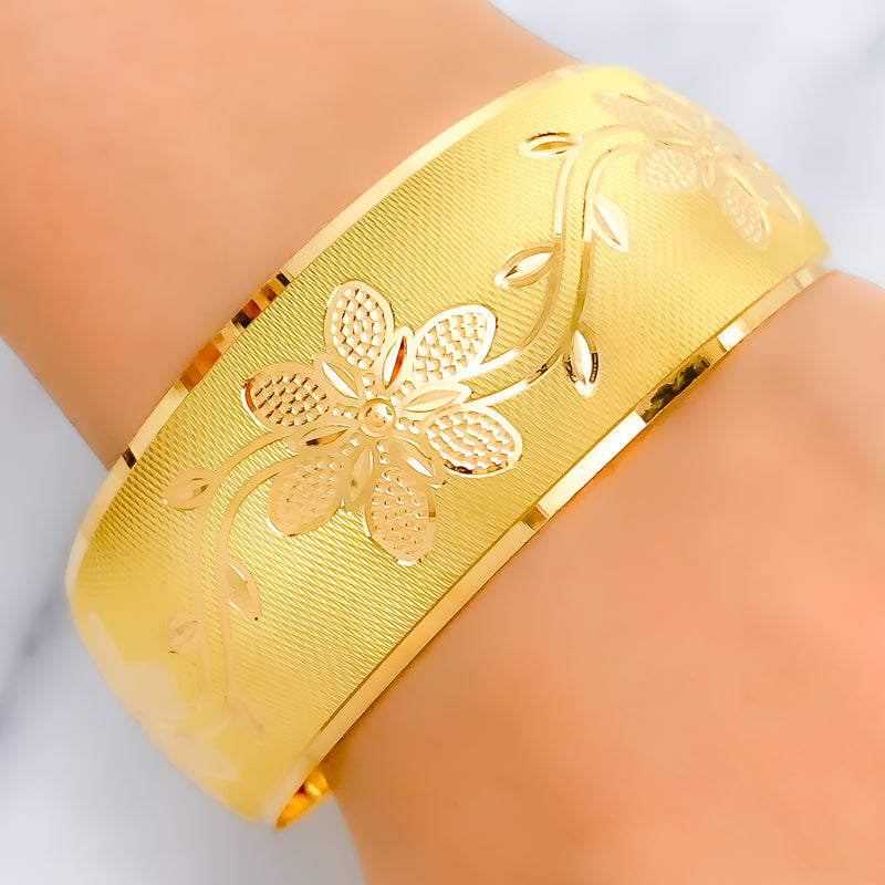 Reflective Flowing Vine Bangle Cuff - 1"