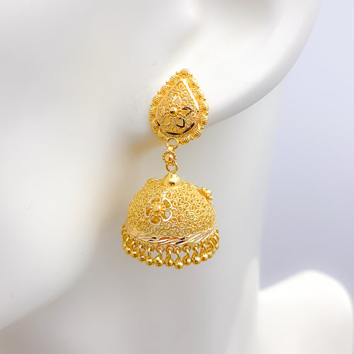 Beautiful Flower Accented Jhumka Earrings