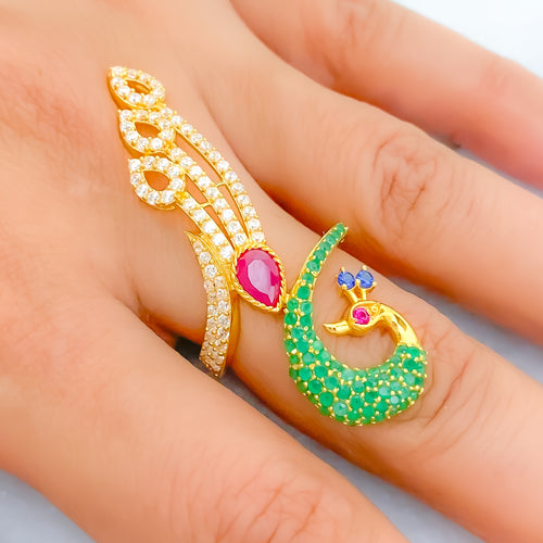 Sparkling Fanned Peacock Statement Ring