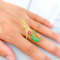 Sparkling Fanned Peacock Statement Ring