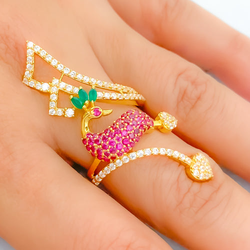 Elevated CZ Peacock Statement Ring