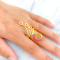 Curved Peacock Feather Statement Ring