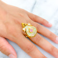 Stately Green + Pink Meenakari Ring