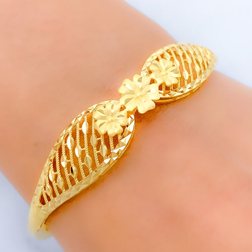Flower Accented Bangle 22k Gold Bracelet