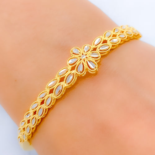 Attractive Sleek Floral Bangle 22k Gold Bracelet