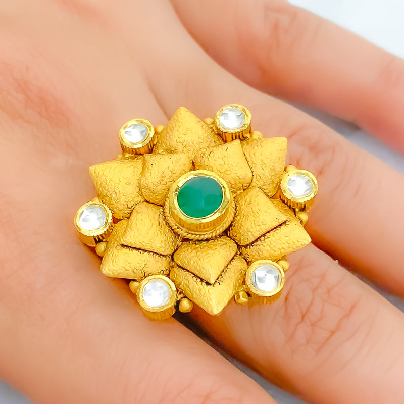 Decorative Textured Floral Antique 22k Gold Ring