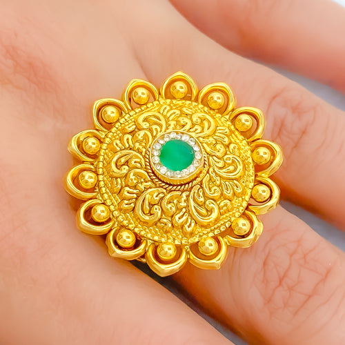 Classic Engraved Floral Kundan Ring