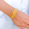 Upscale Glistening Leaf Bangle 22k Gold Bracelet