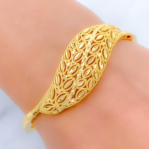 Upscale Glistening Leaf Bangle 22k Gold Bracelet