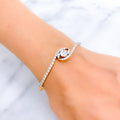 Lavish Flower Accented Diamond Bangle Bracelet 