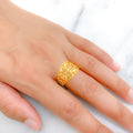 Leaf Accented 22k Gold Wide Ring