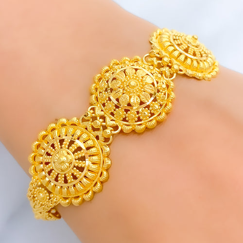 22k-Sophisticated Floral Trio Gold Bracelet