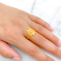 Glossy Refined 22k Gold Floral Ring