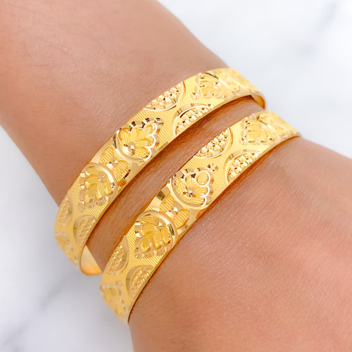 Floral Etched Machine Bangle Pair