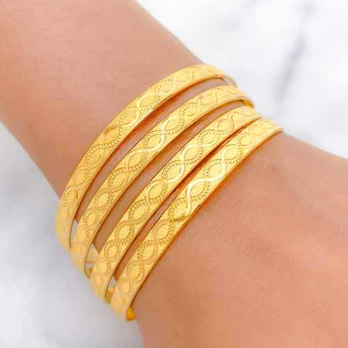 Wavy Styled Yellow Gold Bangles