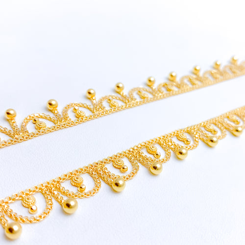 Hanging Bead 22k Gold Anklet Pair