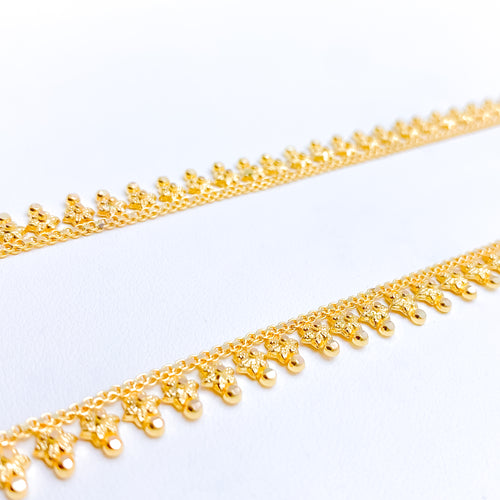 Textured Flower 22k Gold Anklet Pair