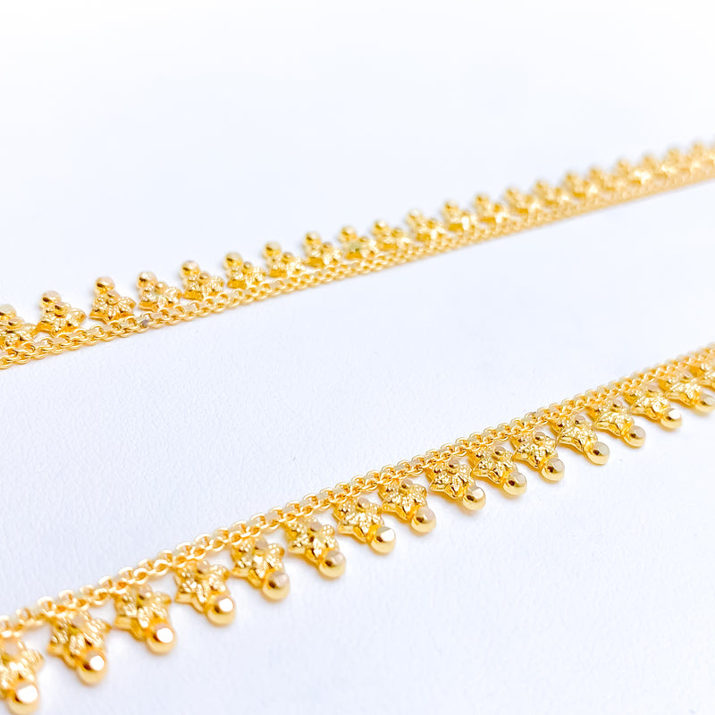 Textured Flower 22k Gold Anklet Pair