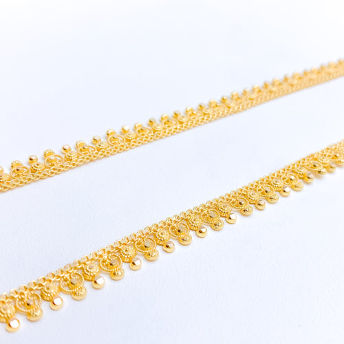 Unique Beaded 22k Gold Anklet Pair